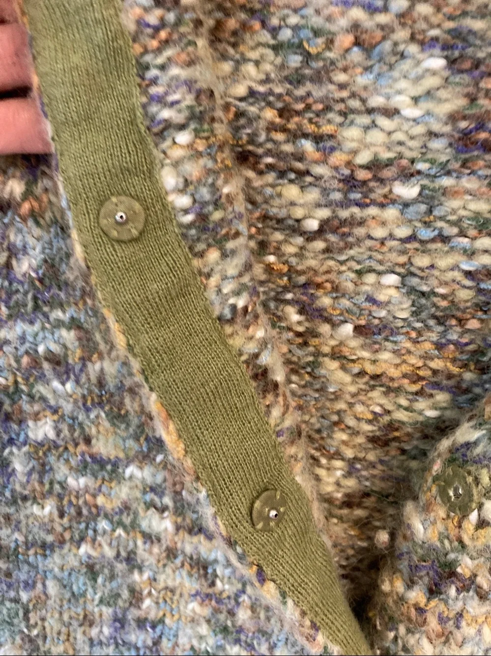 Talbots Petite Multicolor Wool Blend Knit Button Vest - Green/Blue/Gold